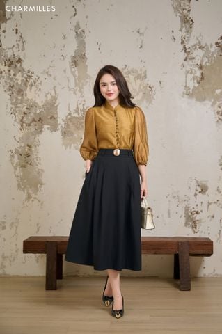 Chân váy xoè , cạp phối đai