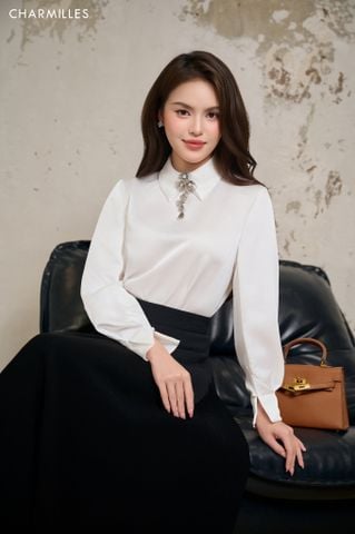 Áo TD , cổ đức cao mix hoa rơi