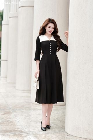 Đầm TL phối cổ kép trắng