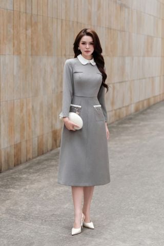 Đầm TL cổ sen đính đá