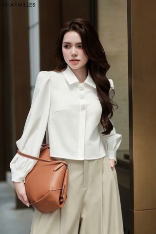 Áo croptop TD cổ đức , 3 cúc hoa
