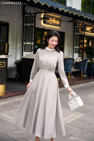 Đầm TD, cổ phối trắng