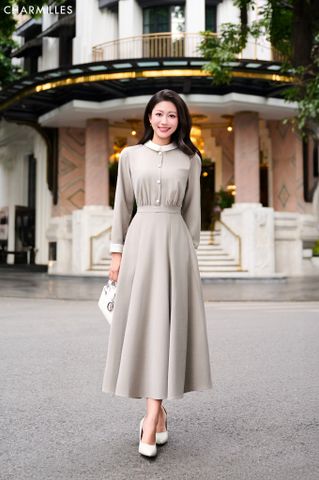 Đầm TD, cổ phối trắng