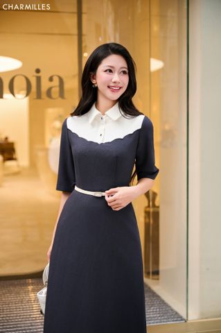 Đầm TL cổ phối, thêu ngực