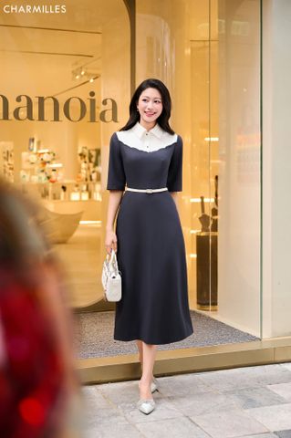 Đầm TL cổ phối, thêu ngực