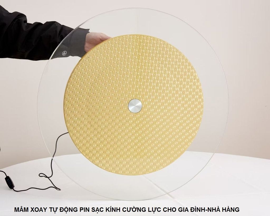 Mâm xoay điện kính cường lực pin sạc