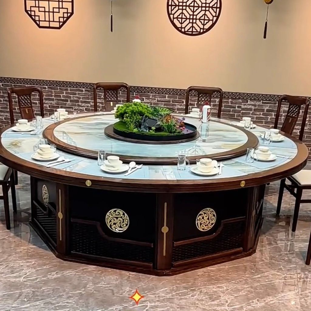 (Hàng oder)Bàn Ăn Tròn Có Mâm Xoay Mặt Đá 10-20 Ghế