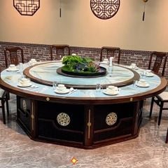 (Hàng oder)Bàn Ăn Tròn Có Mâm Xoay Mặt Đá 10-20 Ghế