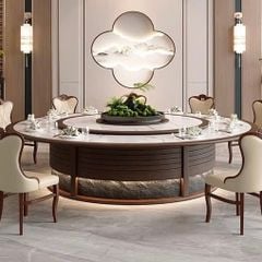 (Hàng Oder)Bàn Ăn Tròn Có Mâm Xoay Mặt Đá 10-30 Ghế