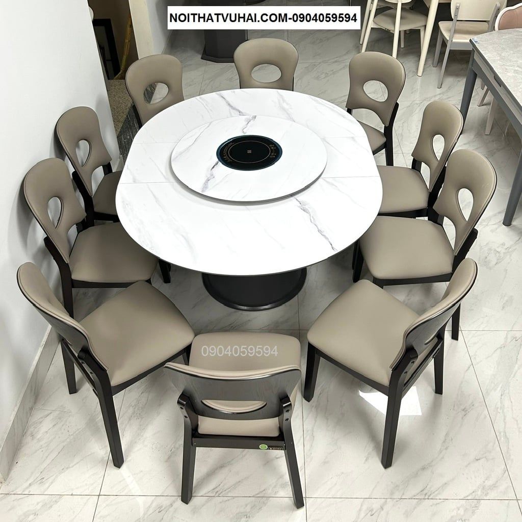 Bàn Ăn Tròn Mở Rộng Thành Ovan 10 Người Sử Dụng
