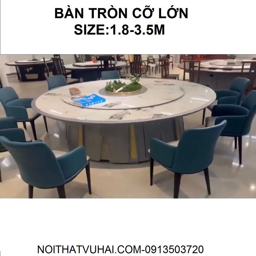 (Hàng Oder)Bàn Ăn Tròn Có Mâm Xoay Mặt Đá 10-30 Ghế