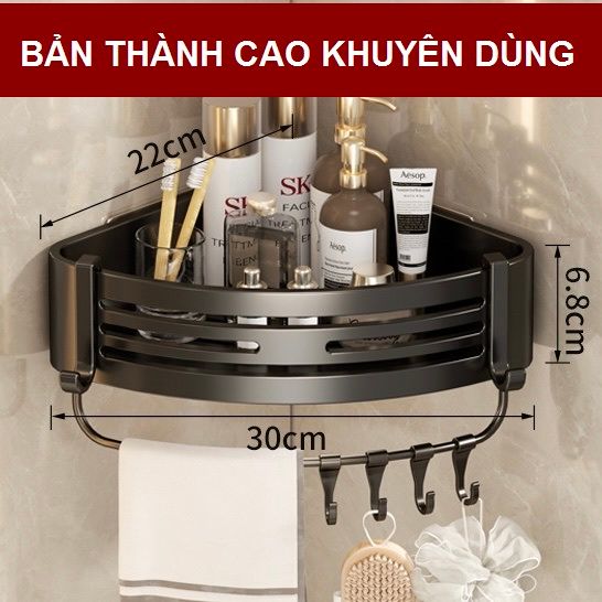 Kệ nhà tắm dán tường bản thành cao 6.8cm chống đổ-màu đen+treo khăn