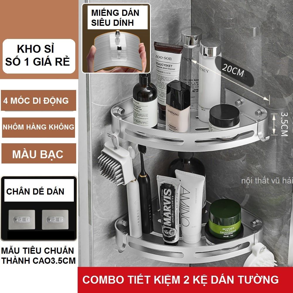 Combo tiết kiệm 2 kệ nhà tắm dán tường H35-màu bạc