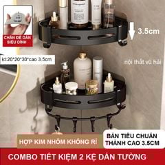 Combo tiết kiệm 2 kệ nhà tắm dán tường H35-màu đen+treo khăn