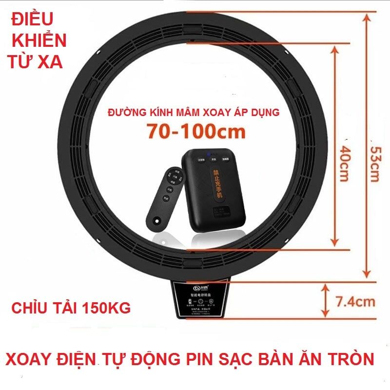 Vòng bi mâm xoay điện tự động pin sạc , đế xoay bàn tròn nhà hàng,khách sạn