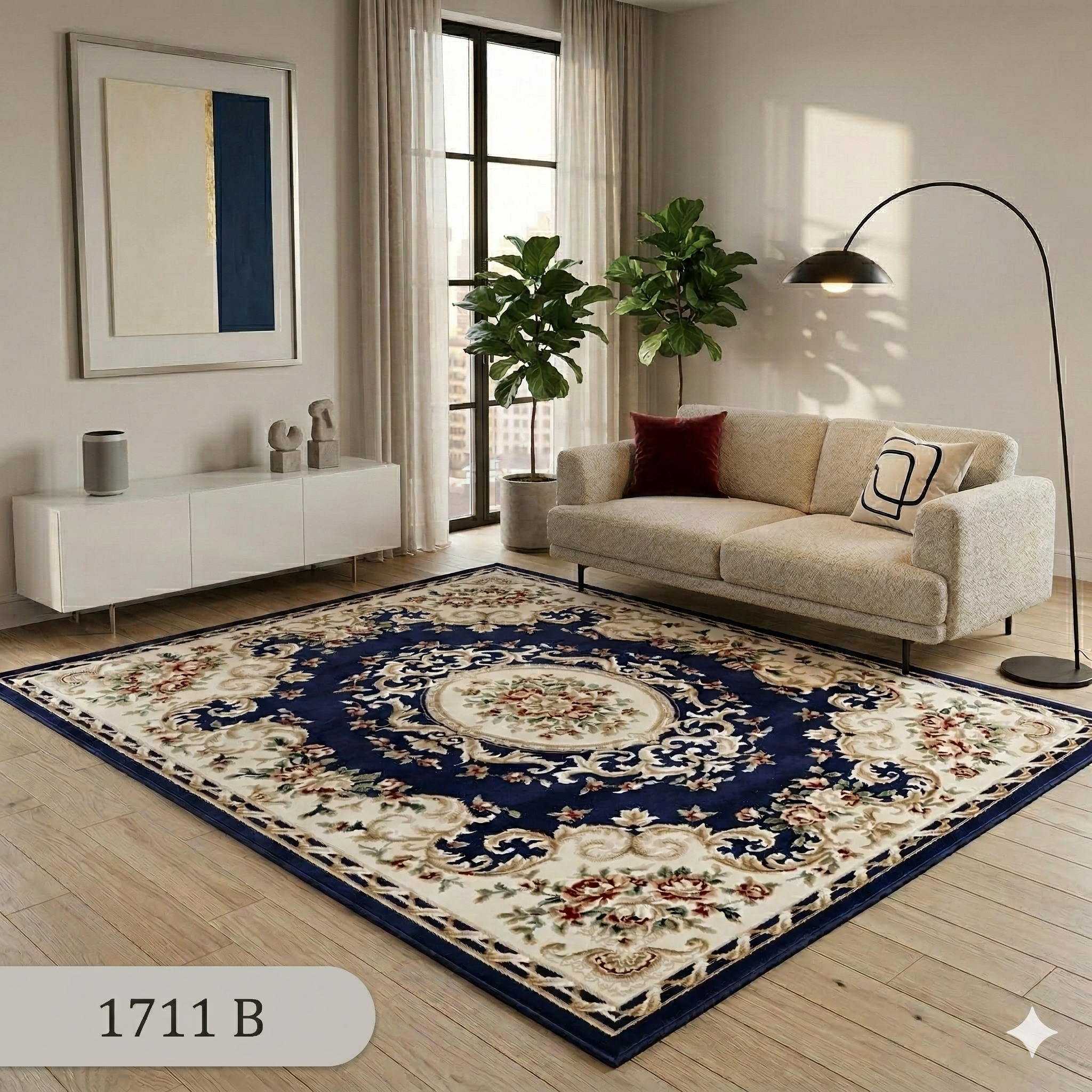  Thảm trang trí họa tiết cổ điển xanh dương YL N 1711 B 