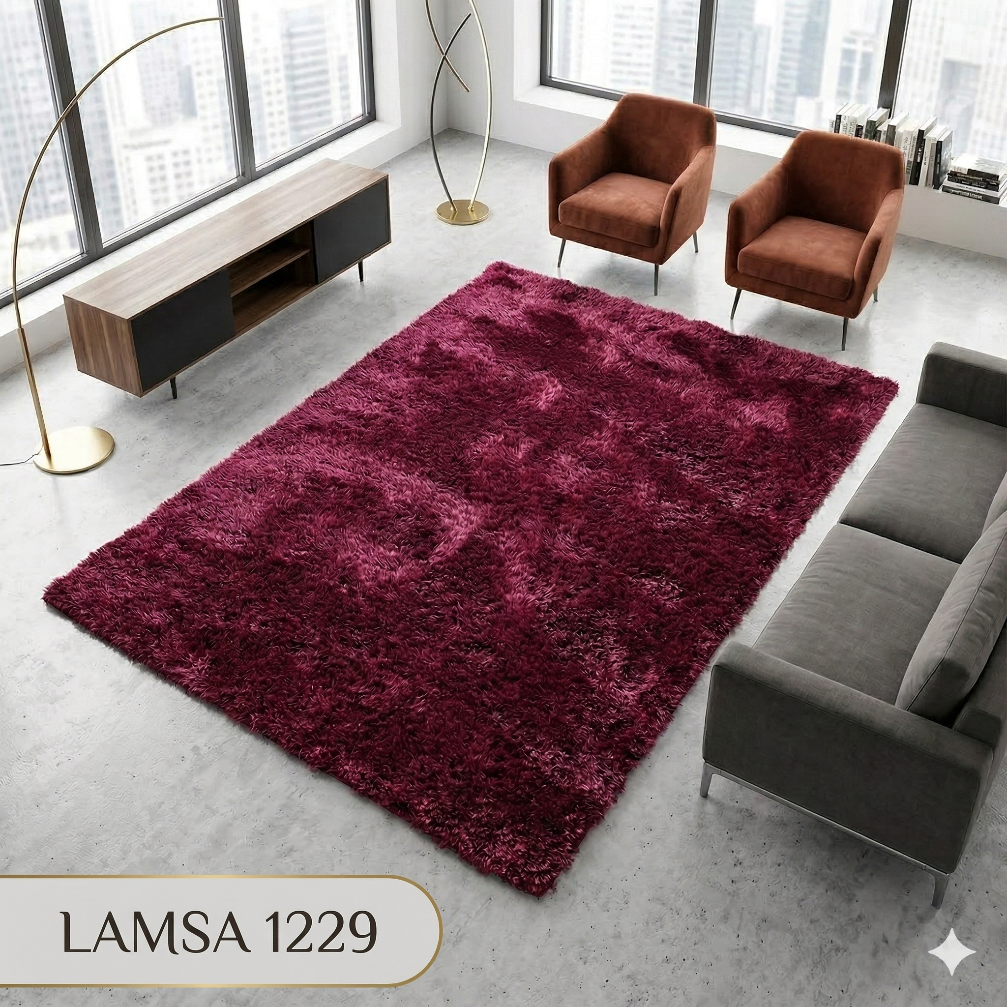  Thảm sofa lông xù màu đỏ Lamsa 1229 