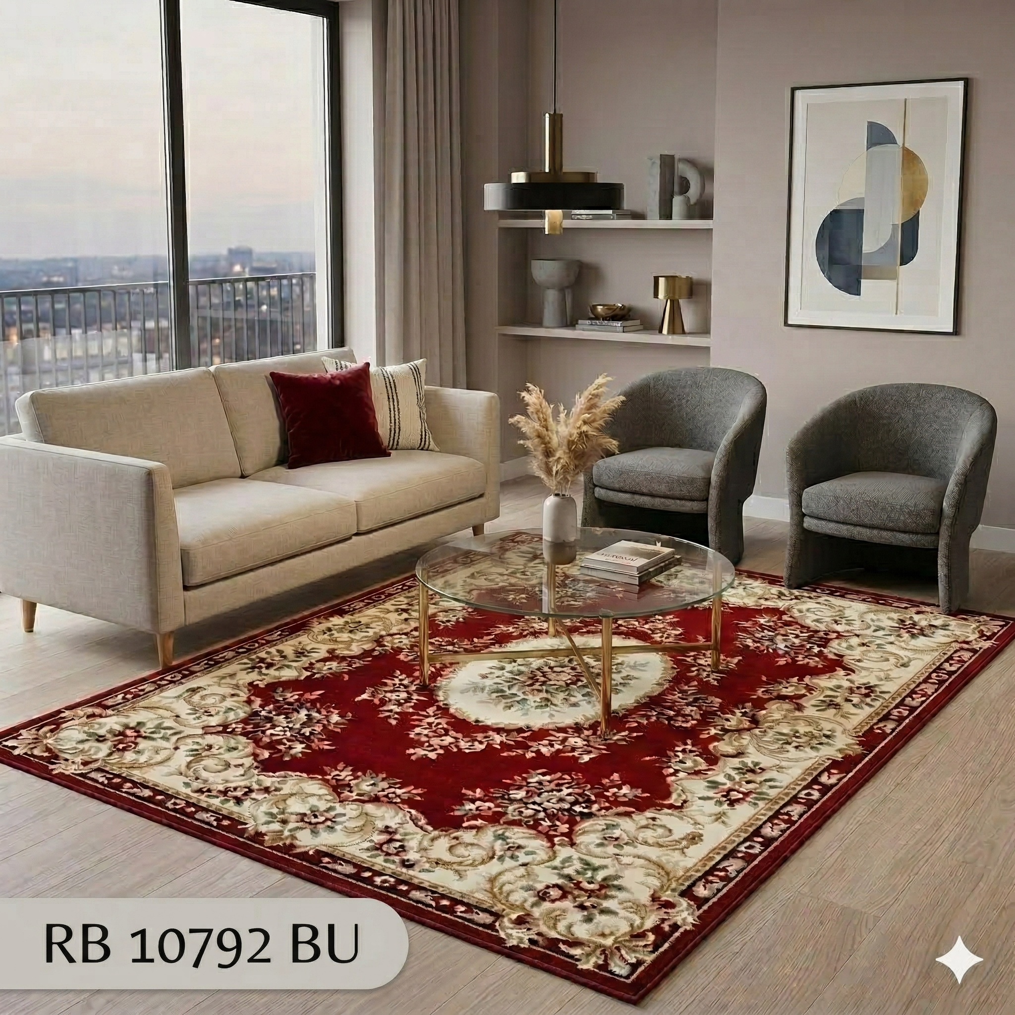  Thảm hoa văn cổ điển màu đỏ YL RB 10792 BU 