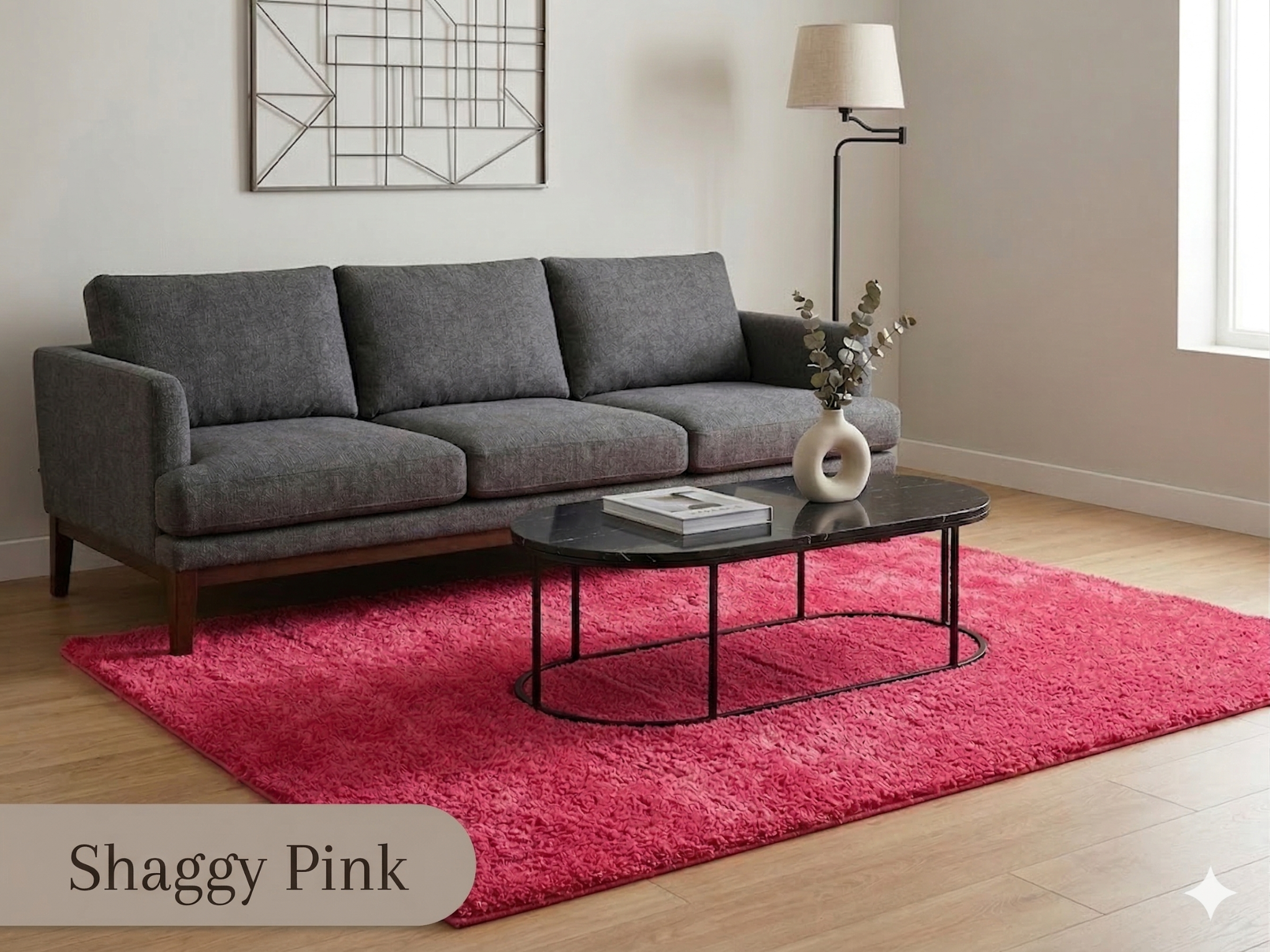  Thảm Salon phòng khách trơn shaggy Pink 