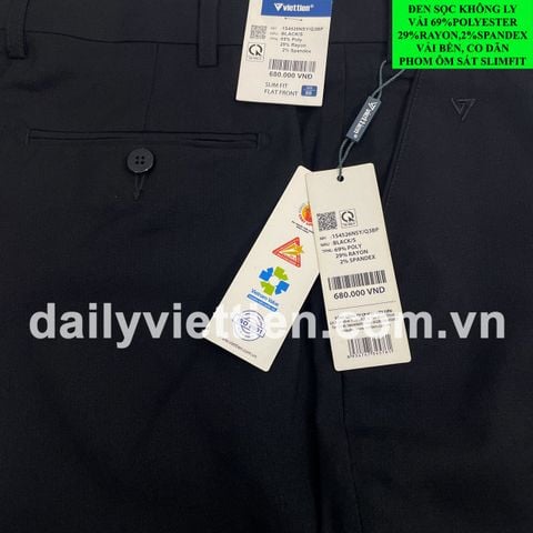 Quần tây Đen Sọc Slim Fit Không ly Việt Tiến số 931