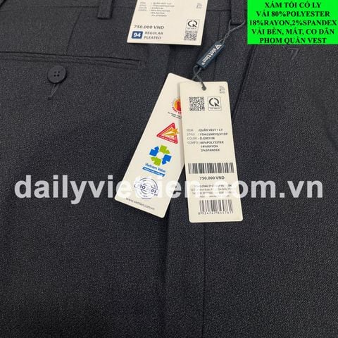 Quần Vest Xám Tối 1 ly Việt Tiến số 944