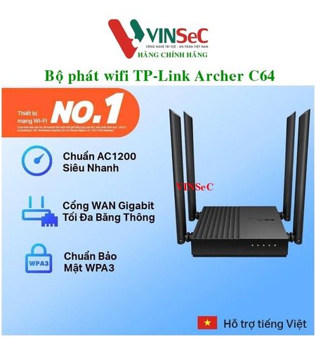 Bộ phát wifi TP-Link Archer C64 Router WiFi AC1200 Gigabit MU-MIMO - Hàng Chính Hãng
