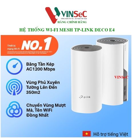 Hệ thống Wi-Fi Mesh 2 Băng Tần AC1200 TP-LINK DECO E4 ( 2Pack )- Hàng Chính Hãng