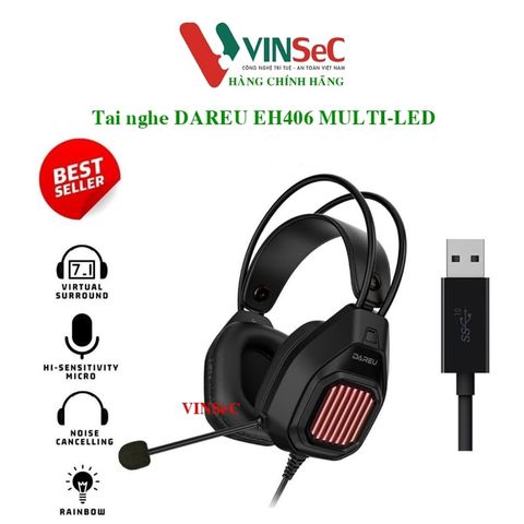 Tai nghe gaming có dây Dareu EH406 ( Kết nối USB, giả lập 7.1, LED nhiều màu ) - Hàng Chính Hãng