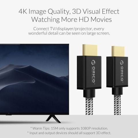 Cáp HDMI ORICO HD501-80-BK - chuẩn 2.0 4K/30Hz (dây dù) 8 mét - Hàng Chính Hãng