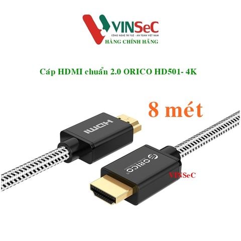 Cáp HDMI ORICO HD501-80-BK - chuẩn 2.0 4K/30Hz (dây dù) 8 mét - Hàng Chính Hãng