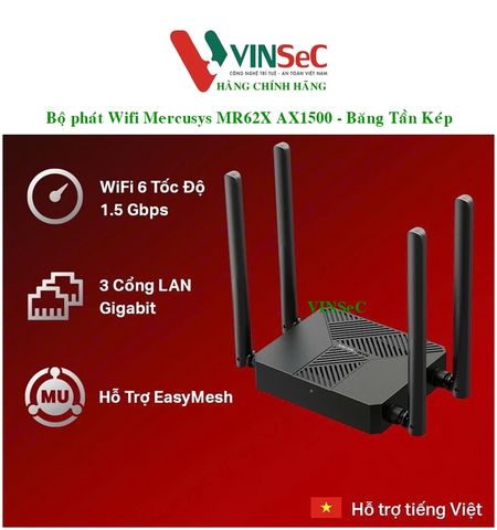 Phát Wifi Mercusys AX1500 - MR62X - Wi-Fi 6 Băng Tần Kép - Hàng Chính Hãng