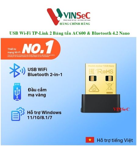 Bộ Chuyển Đổi TP-Link T2UB USB Wi-Fi AC600 & Bluetooth 4.2 Nano - Hàng Chính Hãng