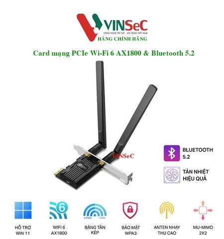 Card mạng TP-Link Archer TX20E PCIe Wi-Fi 6 AX1800 & Bluetooth 5.2 - Hàng Chính Hãng