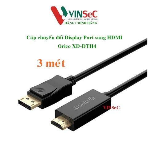 Cáp chuyển đổi Display Port sang HDMI Orico XD-DTH4-30-BK. Độ phân giải: 4K @30Hz. Dài 3m. Màu đen - Hàng Chính Hãng