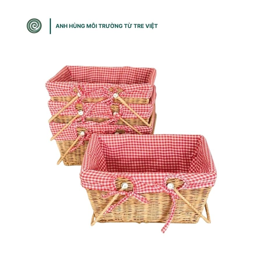  Giỏ tre đan kèm lót | Woven Bamboo & Rattan Basket with Lining 