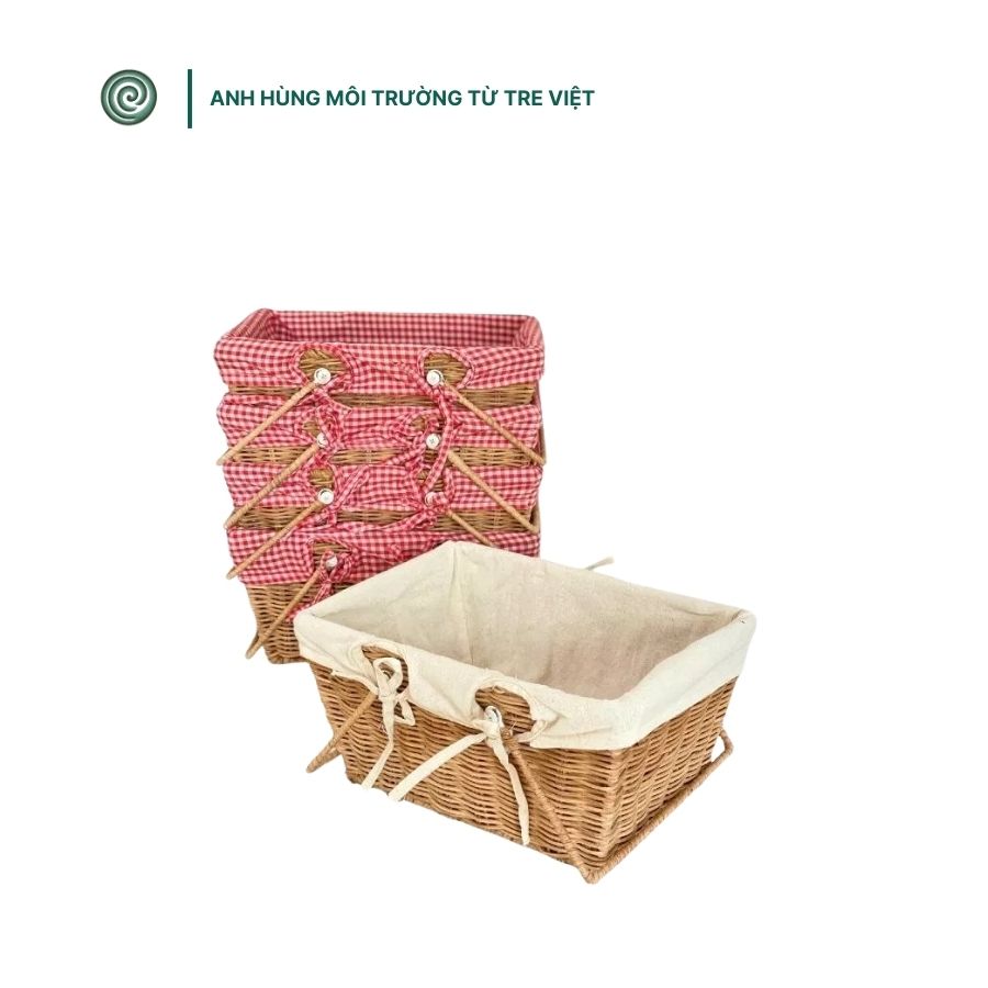  Giỏ tre đan kèm lót | Woven Bamboo & Rattan Basket with Lining 