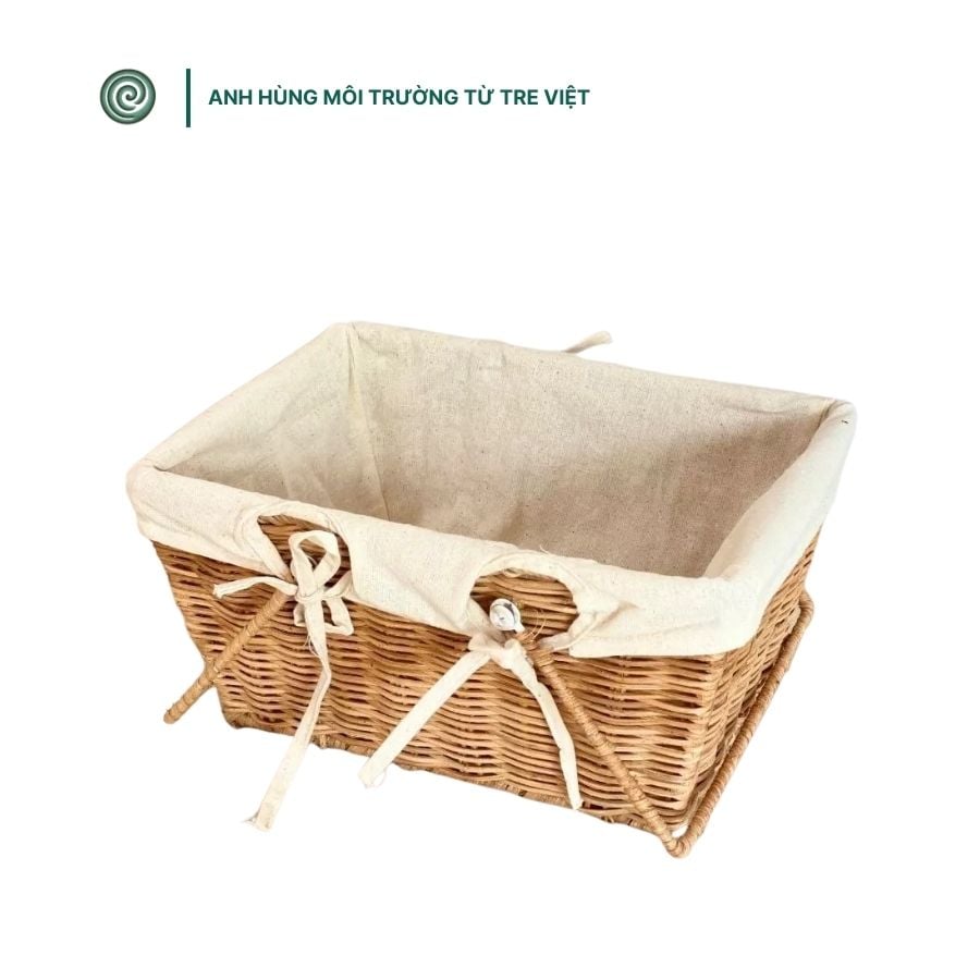  Giỏ tre đan kèm lót | Woven Bamboo & Rattan Basket with Lining 