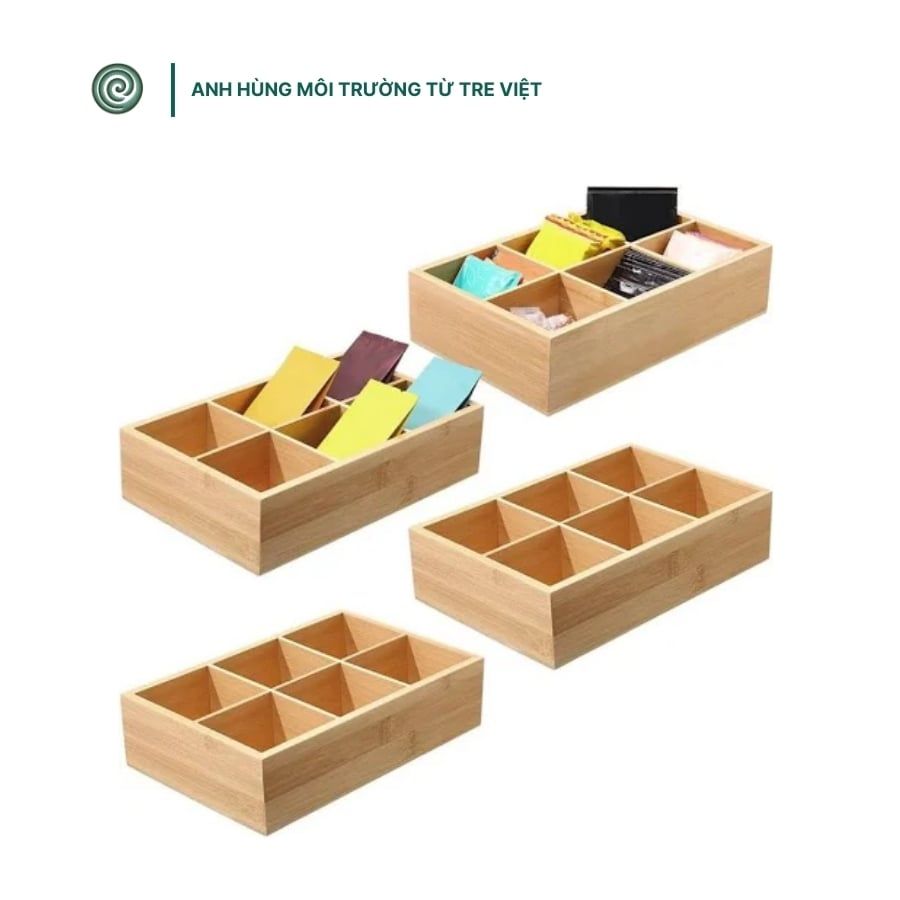  Khay chia ngăn đựng đồ đa ngăn bằng tre | Bamboo Storage Box with Dividers 