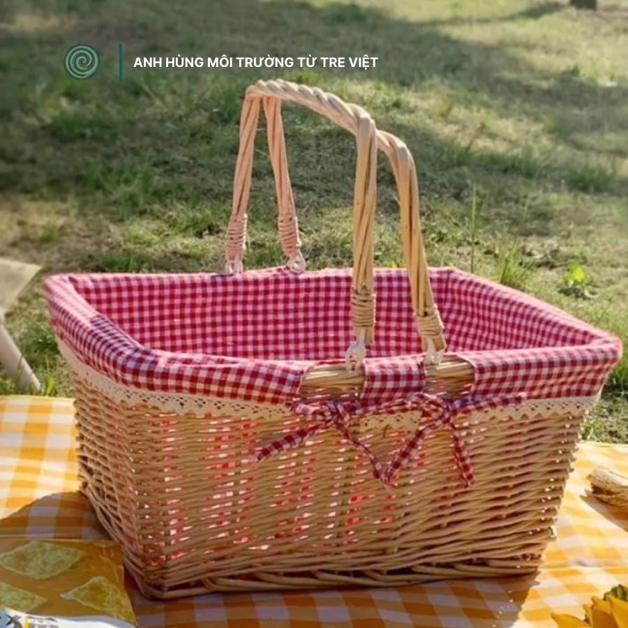  Giỏ tre đan kèm lót | Woven Bamboo & Rattan Basket with Lining 