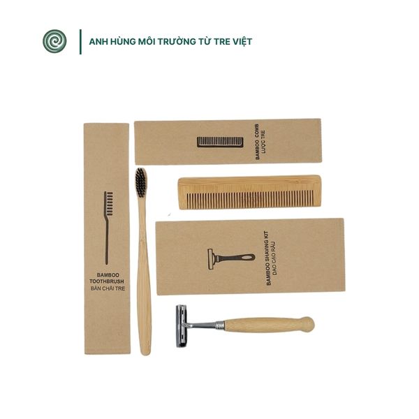  Set (Bàn chải, lược, dao cạo bằng tre) | Personal Care Set 