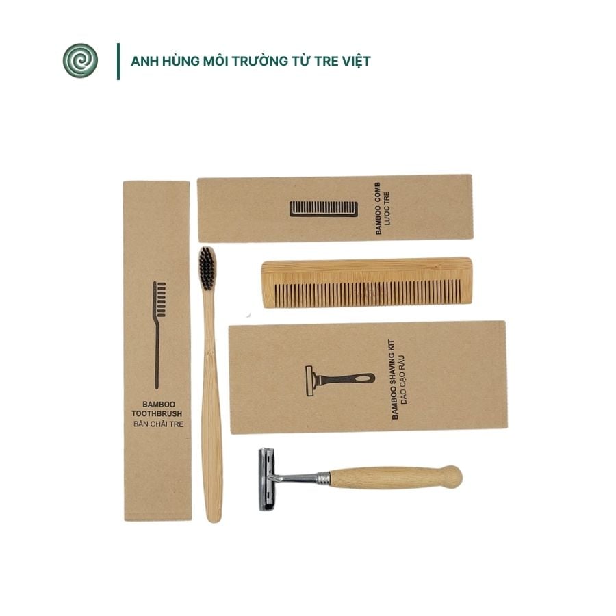  Set (Bàn chải, lược, dao cạo bằng tre) | Personal Care Set 