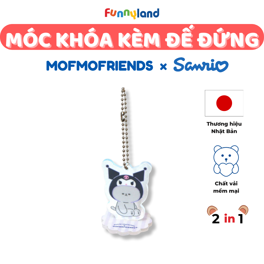 Móc khóa kèm đế đứng - Thú Bông Mèo Lông Ngắn British Shorthair đội mũ Kuromi