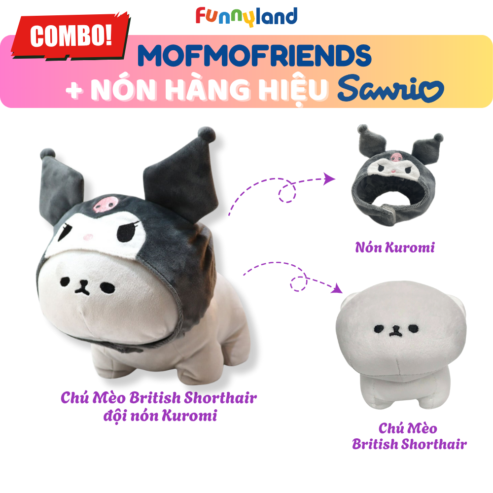 Thú bông MofmoFriends M With Cap - Kuromi