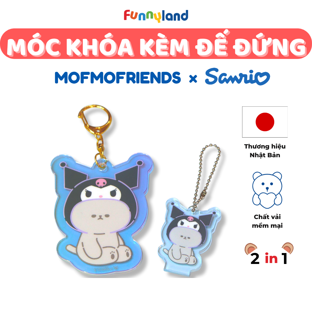 Móc khóa kèm đế đứng - Thú Bông Mèo Lông Ngắn British Shorthair đội mũ Kuromi