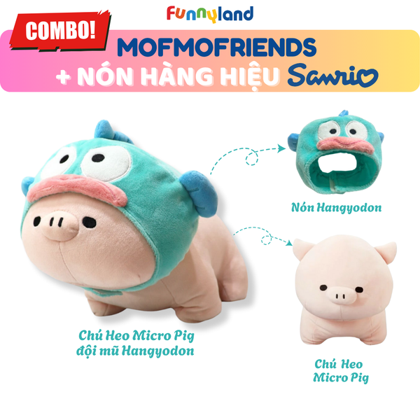 Chú Heo Micro Pig Size M đội nón Hangyodon - Thú Bông Mofmo Friends x Nón Hàng Hiệu Sanrio