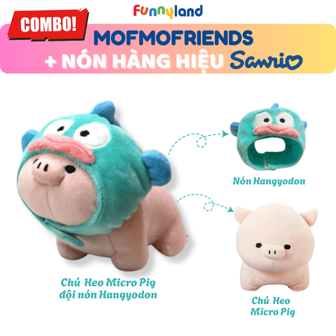 Chú Heo Micro Pig Size S đội nón Hangyodon - Thú Bông Mofmo Friends x Nón Hàng Hiệu Sanrio