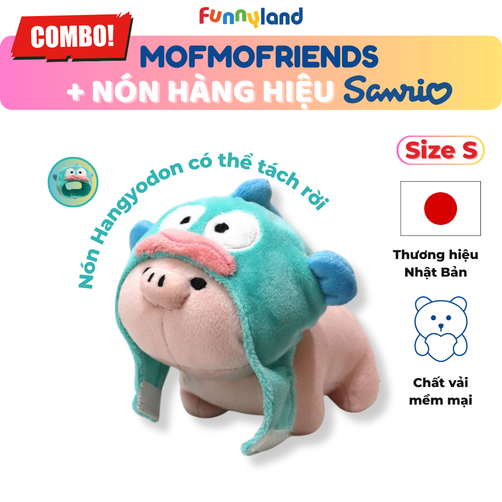 Chú Heo Micro Pig Size S đội nón Hangyodon - Thú Bông Mofmo Friends x Nón Hàng Hiệu Sanrio