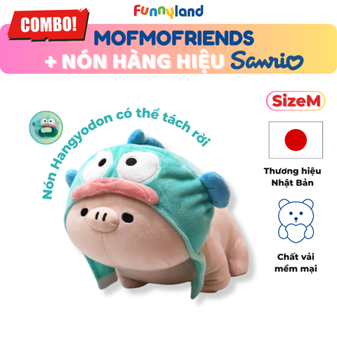 Chú Heo Micro Pig Size M đội nón Hangyodon - Thú Bông Mofmo Friends x Nón Hàng Hiệu Sanrio