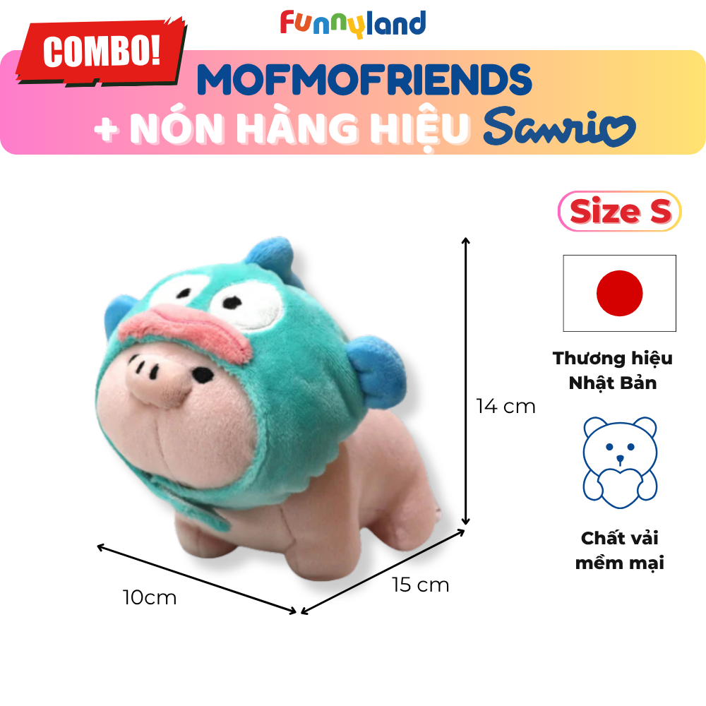 Chú Heo Micro Pig Size S đội nón Hangyodon - Thú Bông Mofmo Friends x Nón Hàng Hiệu Sanrio