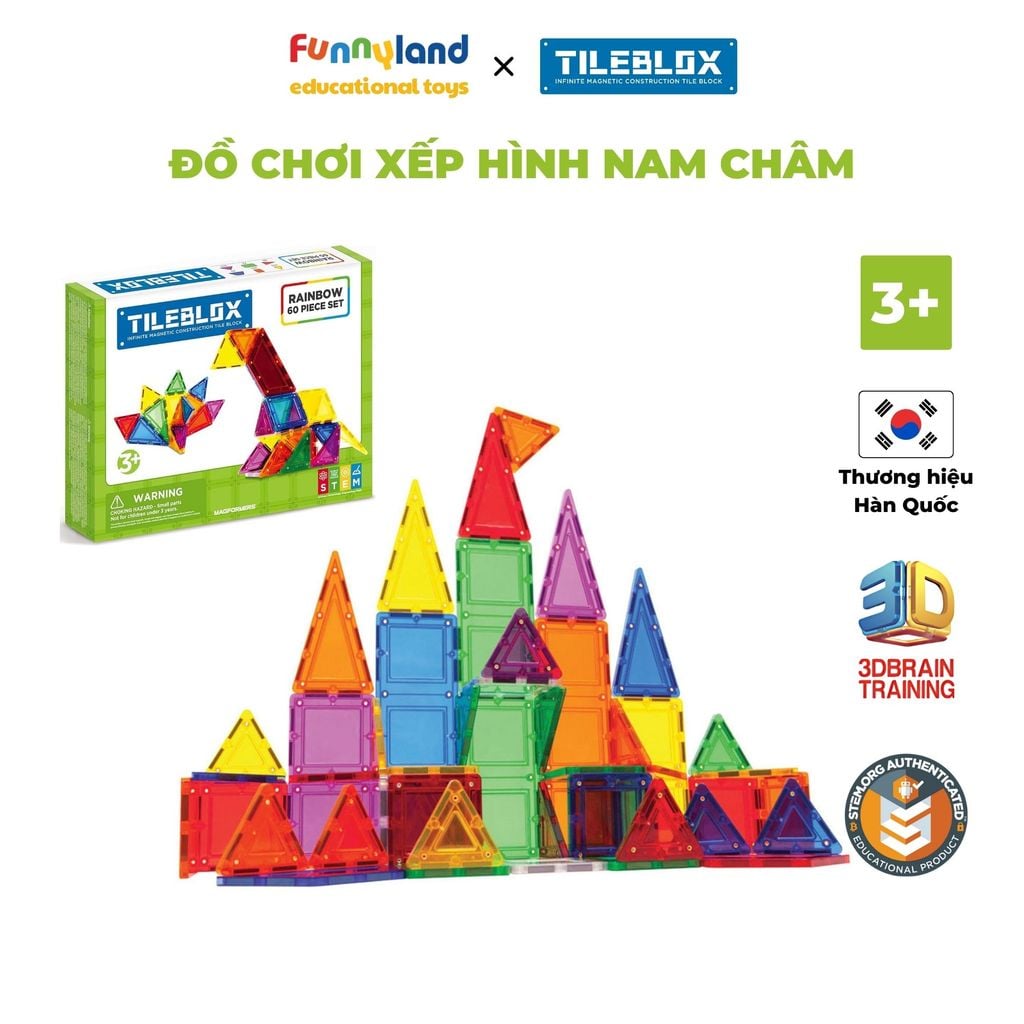 Đồ chơi xếp hình nam châm Hàn Quốc TILEBLOX Rainbow 60 mảnh